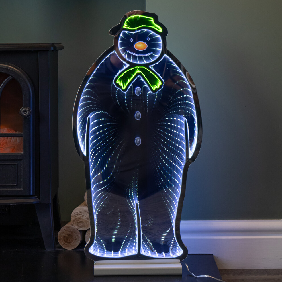 60cm Infinity Light up The Snowman Christmas Decoration with White LEDs on Wooden Base