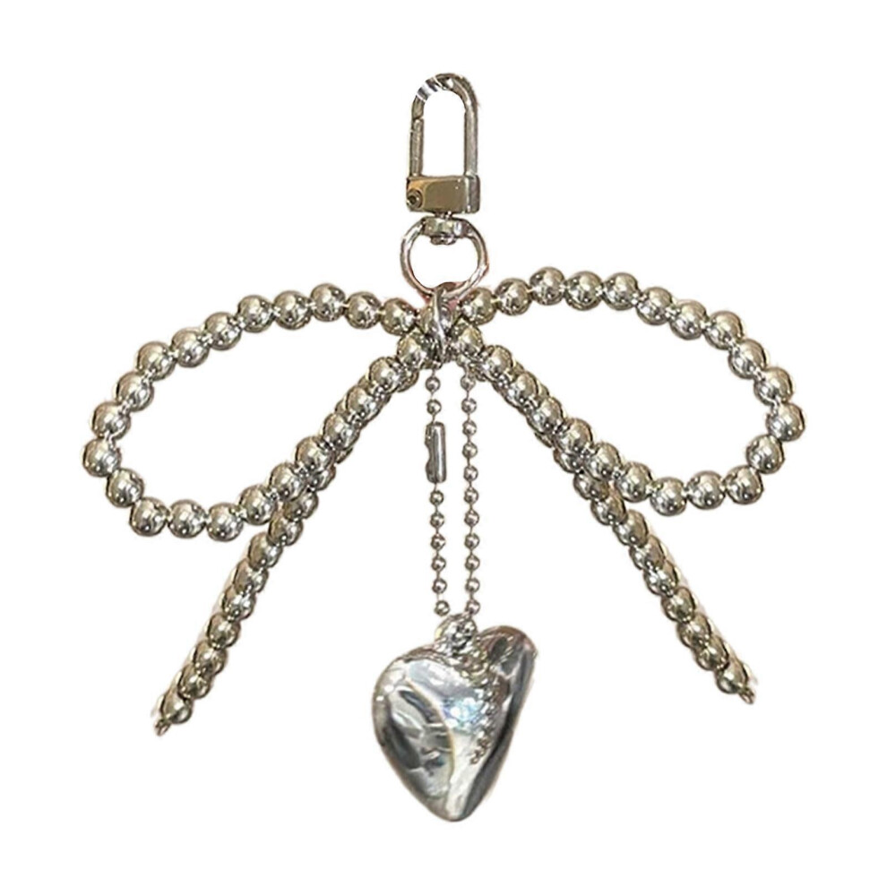 (As Show, One Size) Cute Bead Bowknot Heart Keychain Pendant Bag Phone Pendant Women Backpack Handbag Charm Lovely Hanging Decoration 7683012614224
