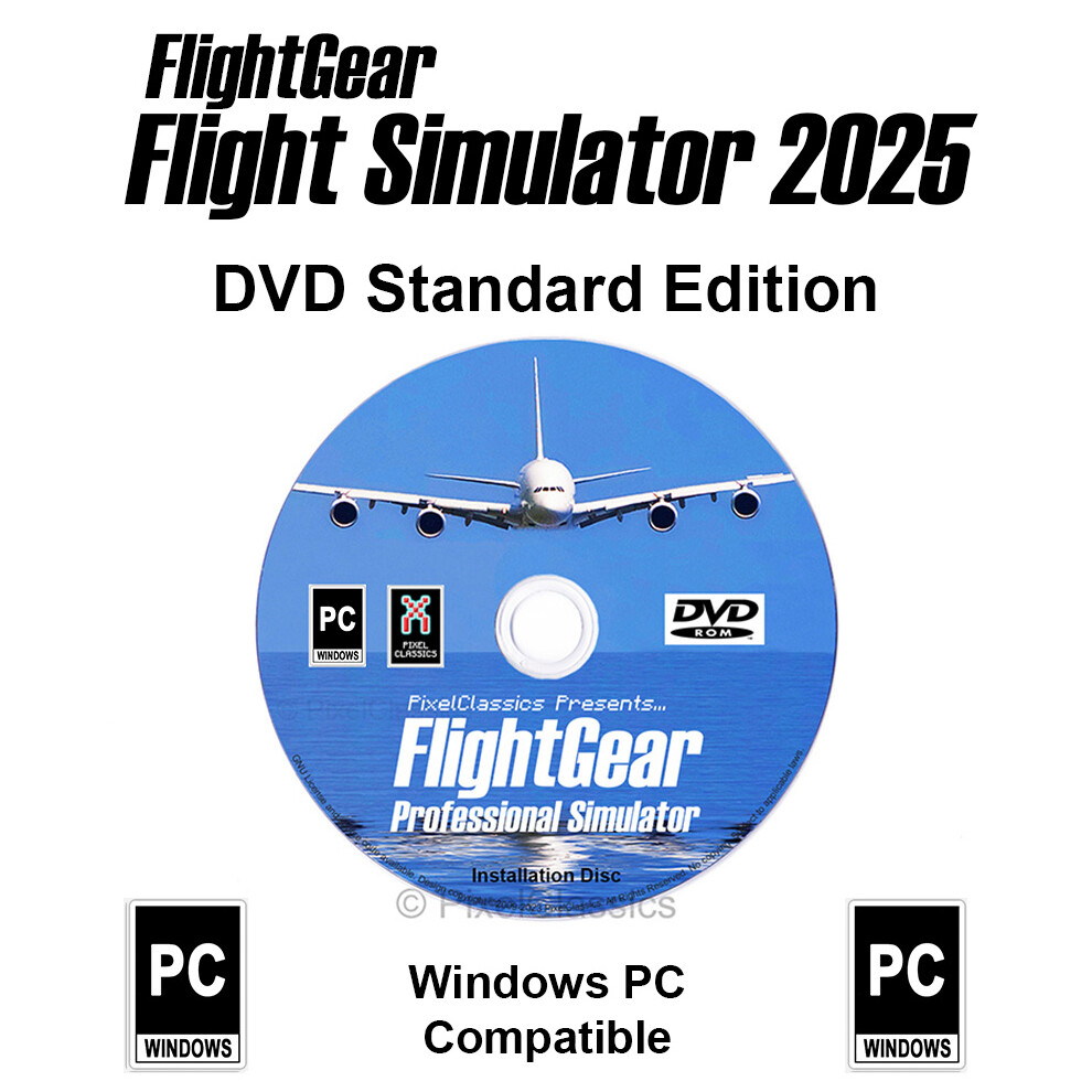 FlightGear Flight Simulator 2025 X on DVD CD Disc | Plane & Helicopter Flight Sim | 600+ Aircraft Standard Edition | Compatible with Microsoft Windows