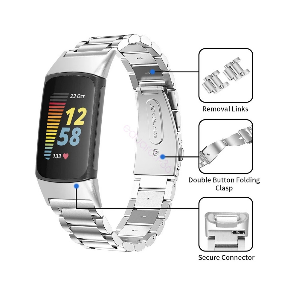 (Silver) Fitbit Charge 5 Watch Replacement Stainless Steel Strap Band Charge5 Bracelet New