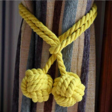 One Pair Of Handmade Curtain Tie Backs, Tied Curtain Clip Tassel Cotton Rope Tie Ball Back Curtain Accessories (yellow)