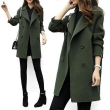 (XXXL, Verde militar) Women's Wool Blend Long Coat Slim Lapel Plus Size Cashmere Autumn Winter Long Coat