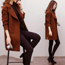 (XXXL, Red brown) Women's Wool Blend Long Coat Slim Lapel Plus Size Cashmere Autumn Winter Long Coat
