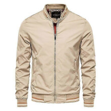 (XL, beige) 2024 New V-neck Design Spring and Autumn Fashion High Quality Men's Jackets for Men's Leisure Slim Fit Men's Baseball Jackets
