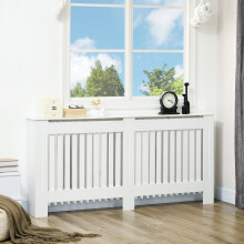 HOMCOM Radiator Cover MDF Slatted Cabinet with Top Shelf, 172x19x81 cm, White, Anti-Tip, 820-031