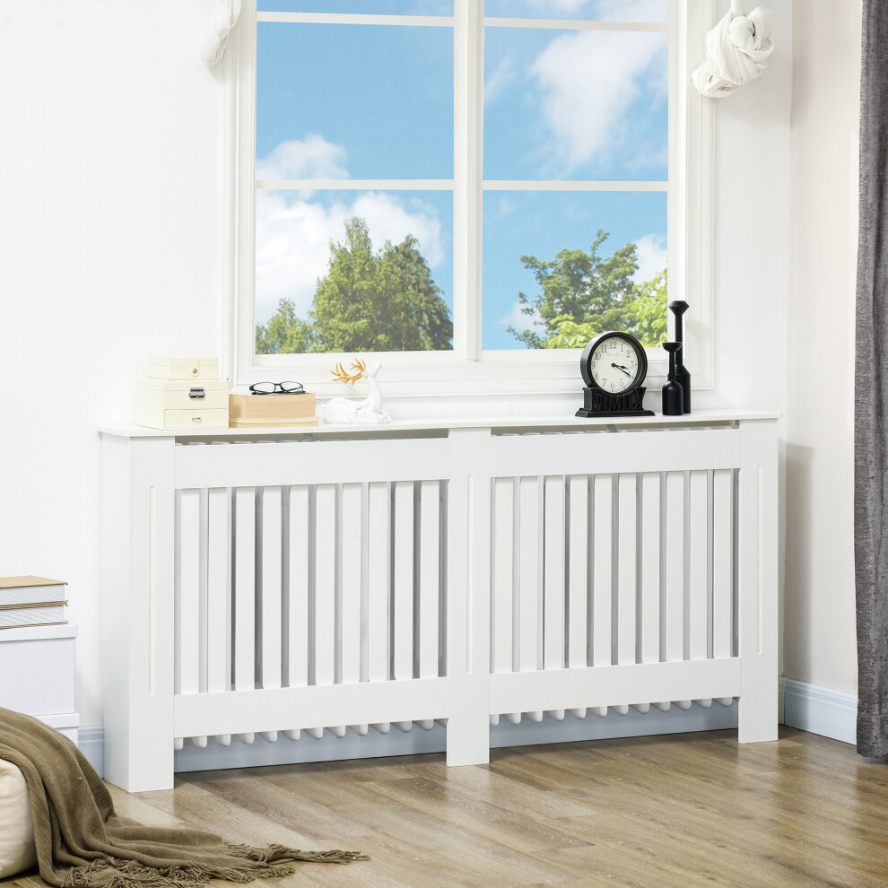HOMCOM Radiator Cover MDF Slatted Cabinet with Top Shelf, 172x19x81 cm, White, Anti-Tip, 820-031-image-OPC-P5MZ8SM-NEW