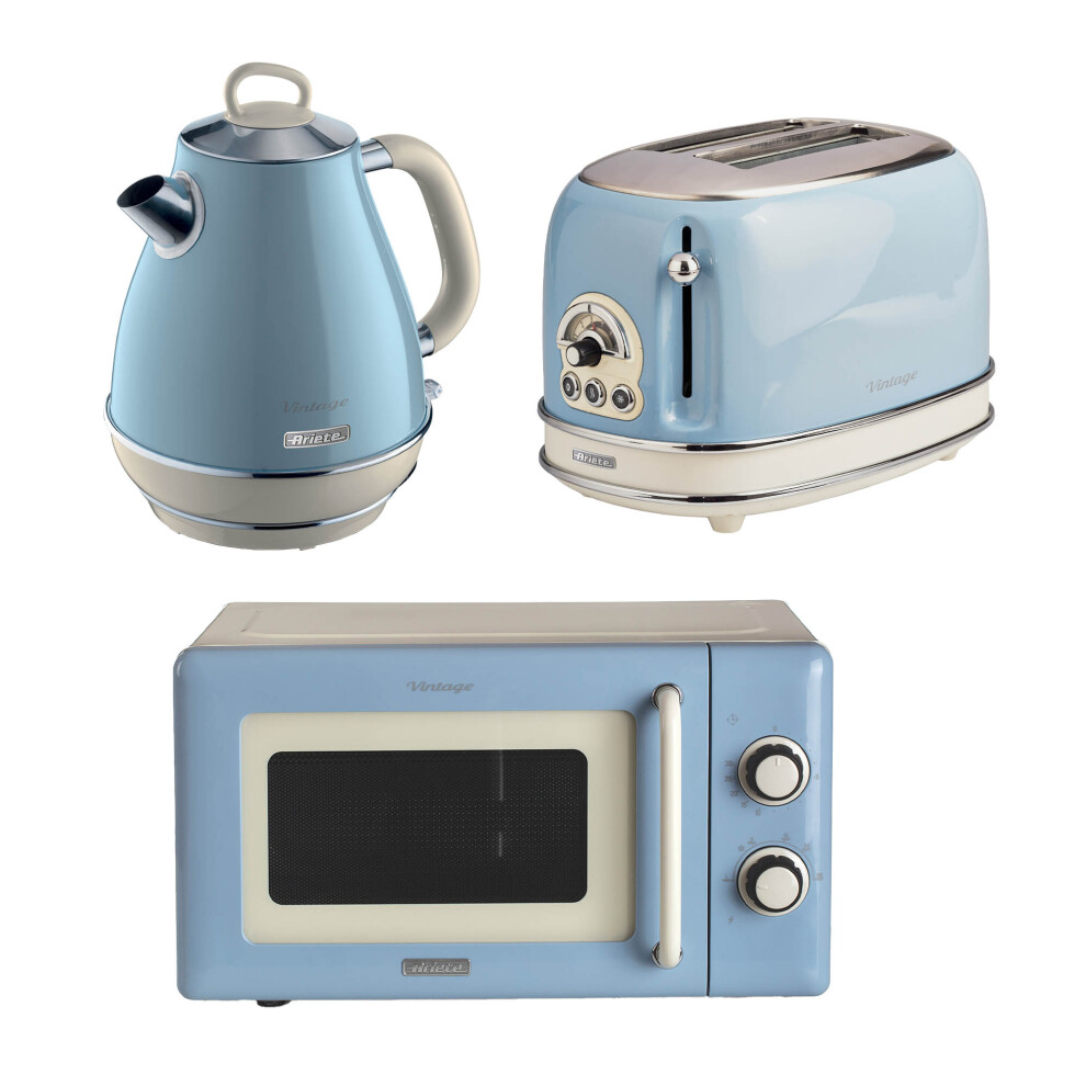 Ariete Vintage 1.7L Jug Kettle, 2 Slice Toaster & Microwave Set Blue
