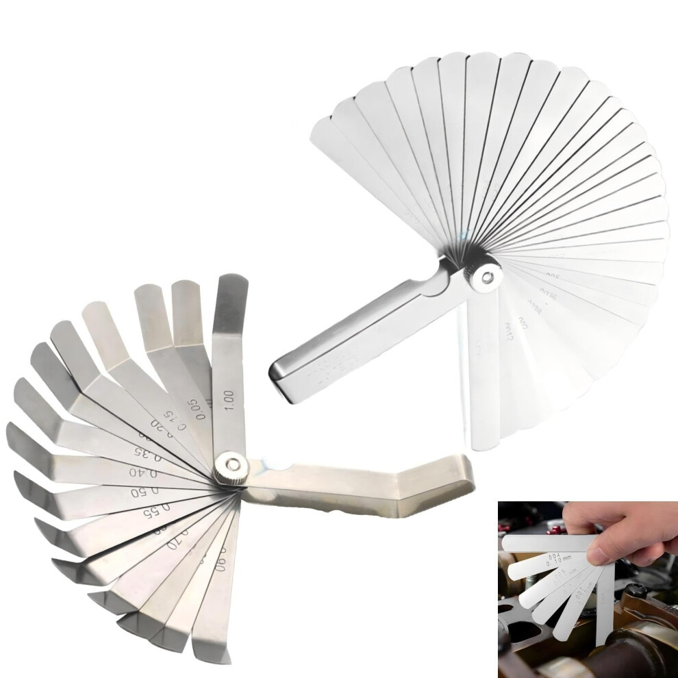 2Pcs High Precision Feeler Gauge Set: 32 & 16 Blade (0.02-1.0Mm) Sae Metric Gauges For Valves, Guitars, Spark Plugs, Piston Measurement 6920702335405