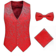 (S, Red) Men's Compatible Vest Slim Fit Vests Compatible, Floral Printed Compatible Waistcoat