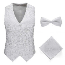 (L, White) Men's Compatible Vest Slim Fit Vests Compatible, Floral Printed Compatible Waistcoat