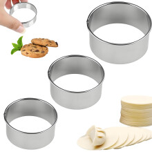 Round Cookie Cutter Set? 3-Pack Stainless Steel Biscuit Cutters for Baking? Durable Metal Baking Rings for Pastry, Biscuits, DIY Desserts