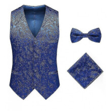 (M, Blue) Men's Compatible Vest Slim Fit Vests Compatible, Floral Printed Compatible Waistcoat