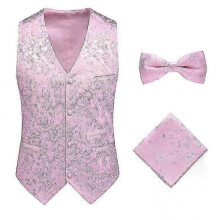 (L, Pink) Men's Compatible Vest Slim Fit Vests Compatible, Floral Printed Compatible Waistcoat