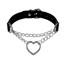 AXOBOG Heart Leather Choker Necklace Vintage Gothic Punk Collar, Black PU Leather Rock Accessory for Women & Men, Fancy Dress Party & Everyd