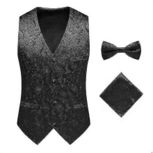 (XL, Black) Men's Compatible Vest Slim Fit Vests Compatible, Floral Printed Compatible Waistcoat