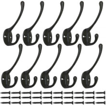 10 Pieces Vintage Black Wardrobe Hooks, Wall Hooks Metal Hook Coat Hooks with 25pcs Screws
