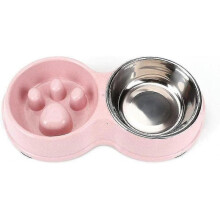 (pink) Pet Dog Slow Feeder Bowl, Dog And Cat Waterer