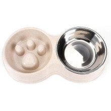 (Beige) Pet Dog Slow Feeder Bowl, Dog And Cat Waterer