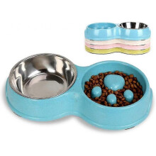 (blue) Pet Dog Slow Feeder Bowl, Dog And Cat Waterer