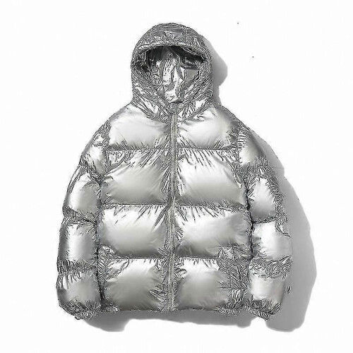 (M, silver) Hooded Shiny Puffer Jackets Winter Coats For Men