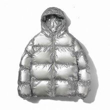 (2XL, silver) Hooded Shiny Puffer Jackets Winter Coats For Men