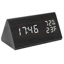 (Black white) Bedside Wooden Alarm Clock, Digital Dimmable Led Display-yujia