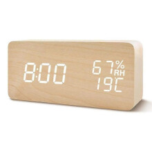 (Wood color) Bedside Wooden Alarm Clock, Digital Dimmable Led Display-yujia