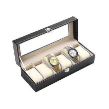 Luxury Watch Box / Watch Box for 6 Watches Black Black leather watch box
