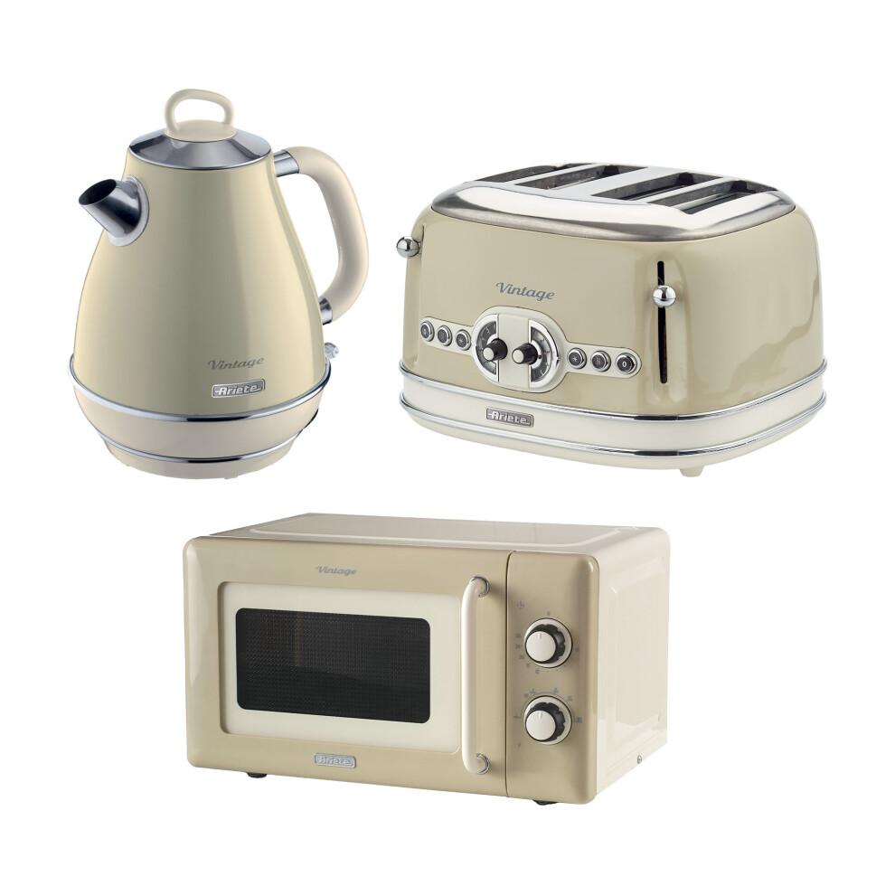 Ariete Vintage 1.7L Jug Kettle & 4 Slice Toaster & Microwave, Cream-image-OPC-PHQG6G9-NEW