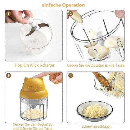 Electric Chopper, 250 Ml Wireless Portable One Button Operation for Garlic, Chilli, Vegetables(yellow) 2