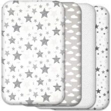 (83x50cm, Grey Patterns) Crib Sheets – 4 Pack Baby Crib Fitted Sheets Set - 100% Cotton, Soft & Breathable, to fit Bedside Cribs -83 x 50 cm (Grey Patterns, 83x50cm)