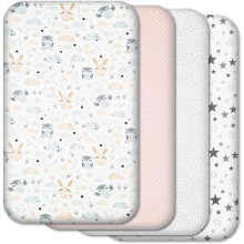 (83x50cm, Pink&grey Patterns) Crib Sheets – 4 Pack Baby Crib Fitted Sheets Set - 100% Cotton, Soft & Breathable, to fit Bedside Cribs -83 x 50 cm (Grey Patterns, 83x50cm)