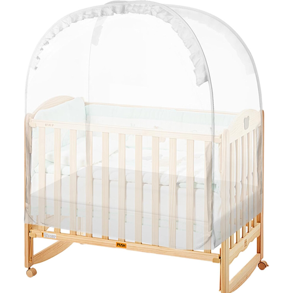 (White) Crib Tent - Crib Tent Safety Net,Durable Strong Self-Locking Zippers,Crib Tent To Keep Baby From Climbing Out Breathable Mesh White