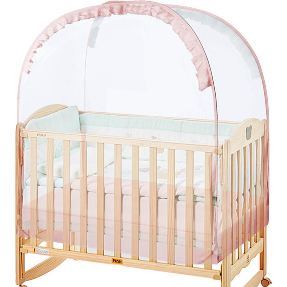 (Pink) Crib Tent - Crib Tent Safety Net,Durable Strong Self-Locking Zippers,Crib Tent To Keep Baby From Climbing Out Breathable Mesh Pink