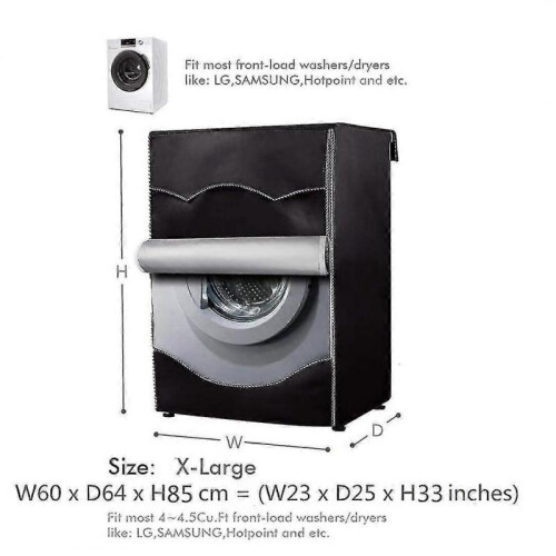 Front Loading Washing Machine Protective Cover - Waterproof, Dustproof (xl60x64x85cm) Black 1