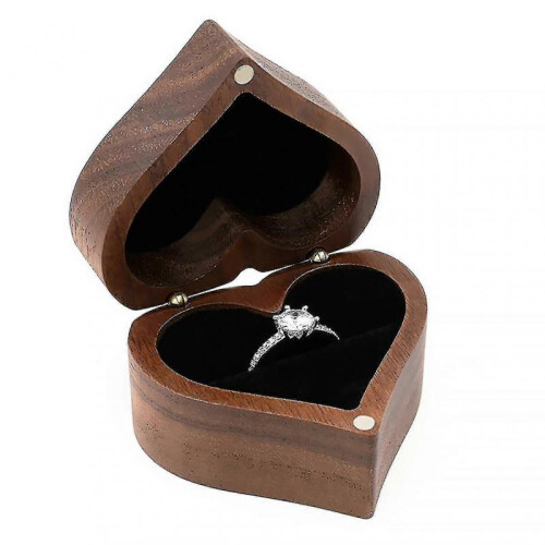 (A) Engagement Ring Box Heart Shape Wooden Ring Case Unique For Proposal Wedding