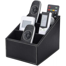 Tv Remote Control Storage Box with 3 Compartments, Pu Leather
