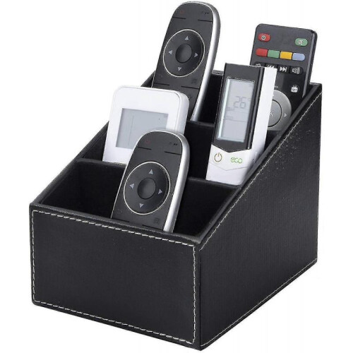 Tv Remote Control Storage Box with 3 Compartments, Pu Leather