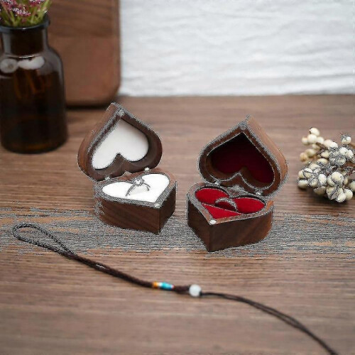 (A) Engagement Ring Box Heart Shape Wooden Ring Case Unique For Proposal Wedding 1