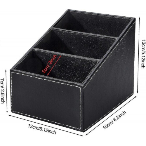 Tv Remote Control Storage Box with 3 Compartments, Pu Leather 2