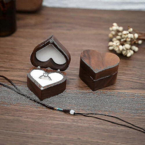 (A) Engagement Ring Box Heart Shape Wooden Ring Case Unique For Proposal Wedding 2