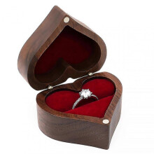 (B) Engagement Ring Box Heart Shape Wooden Ring Case Unique For Proposal Wedding