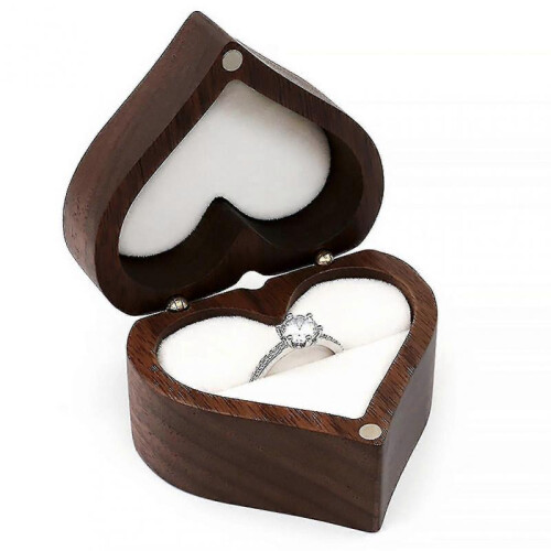 (D) Engagement Ring Box Heart Shape Wooden Ring Case Unique For Proposal Wedding