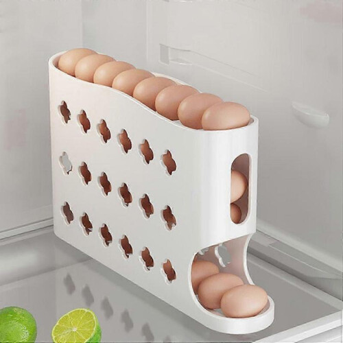 (2pcs, Yellow) 1/2Pcs Egg Storage Box with Protective Railings Deep Grooves Design Large Capacity Auto Rolling 1