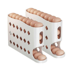 (1pc, White) 1/2Pcs Egg Storage Box with Protective Railings Deep Grooves Design Large Capacity Auto Rolling