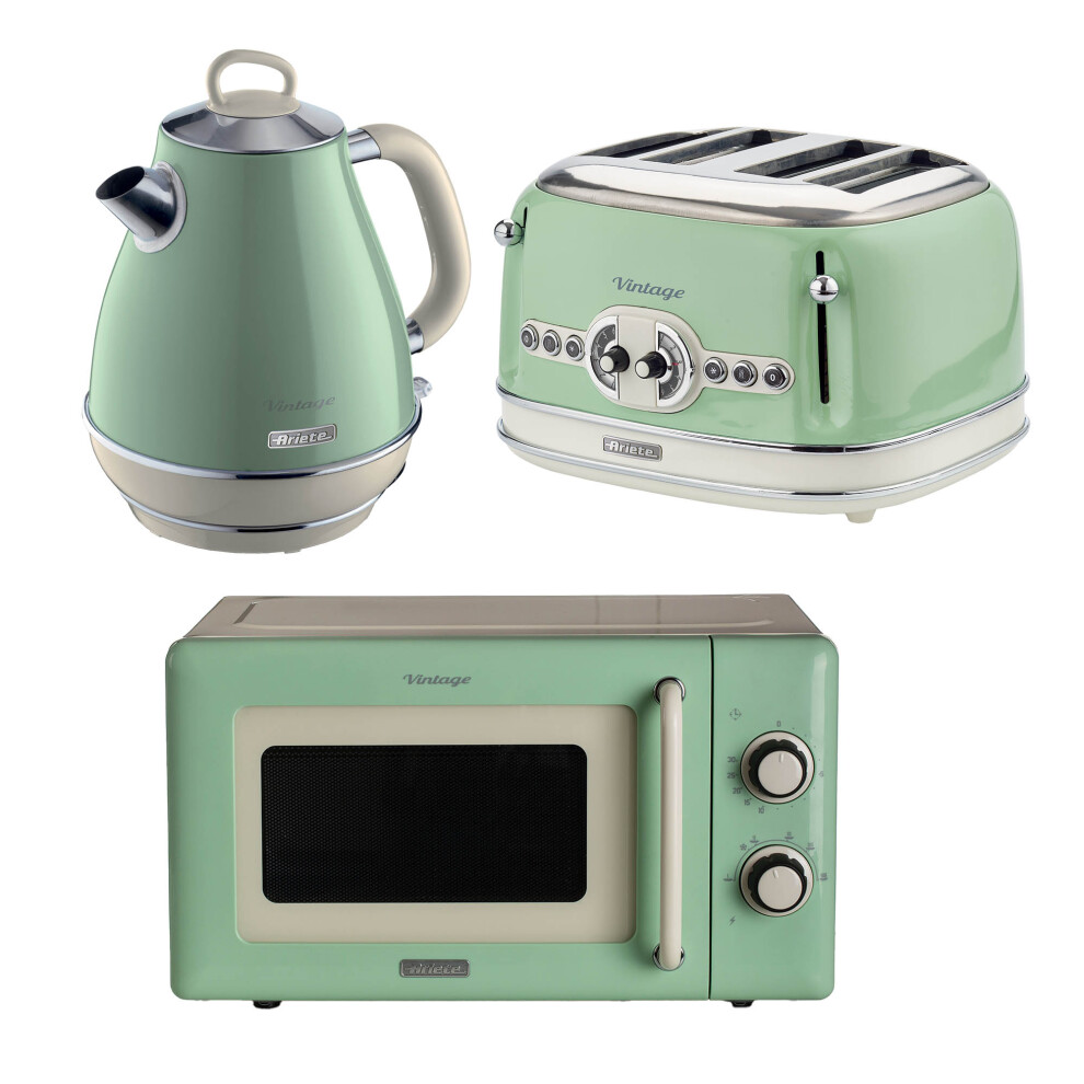 Ariete Unisex Green Vintage Jug Kettle, 4 Slice Toaster & Microwave 1.7L - Image 2