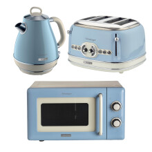 Ariete Vintage 1.7L Jug Kettle, 4 Slice Toaster & Microwave Blue Set