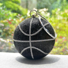 (Black) For Rhinestone Basketball Evening Bag Round Glitter Clutch Purse Party Handbags