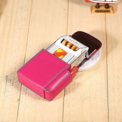 Cigarette Case Leather with Lighter Holder, Cigarettes Box Cigarette Box (pink) 2
