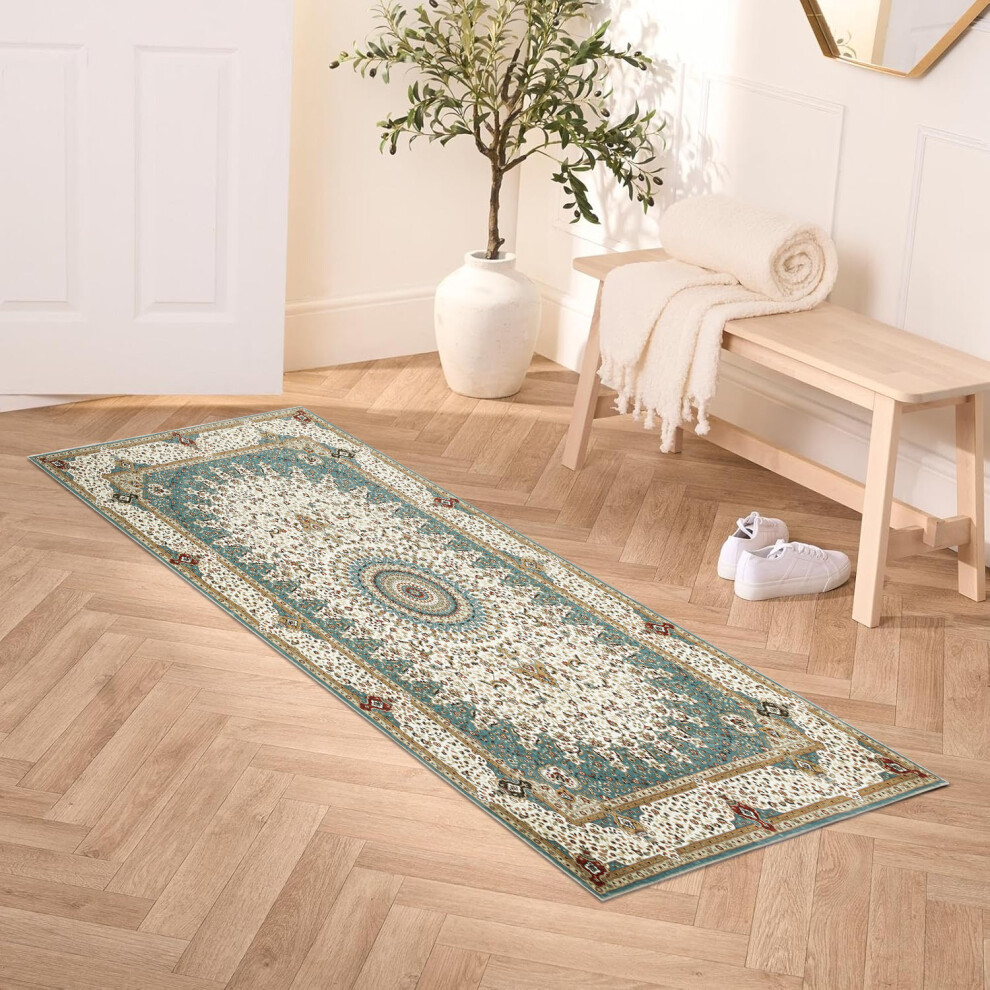 Aspire Homeware (60 X 220 Cm (2 Ft X 7 Ft 7 In)- Runner Rug, Willow- Cashmere Rug) Large Rugs Living Room Bedroom Traditional Carpets Green